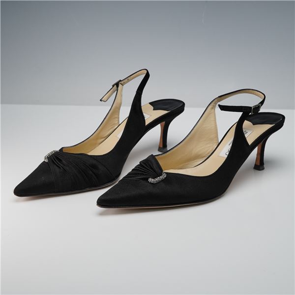 Jimmy Choo Black Satin Slingback Heels