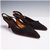 Image 1 : Prada Brown Suede Slingback Heels with Black Embroidery