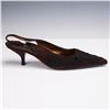 Image 3 : Prada Brown Suede Slingback Heels with Black Embroidery