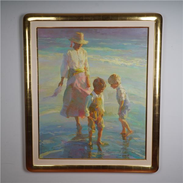 Donald Hartfield, Original Oil on Canvas, On The Beach, Signed