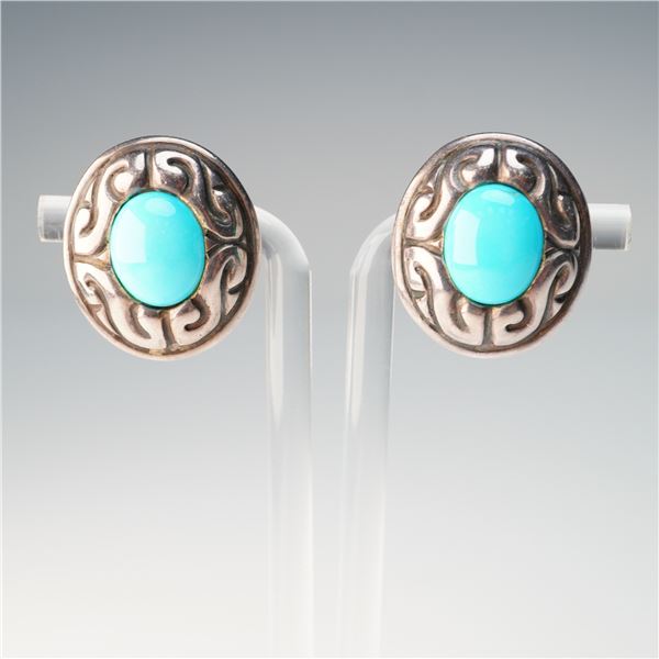Vintage Sterling Silver Clip-On Earrings with Turquoise