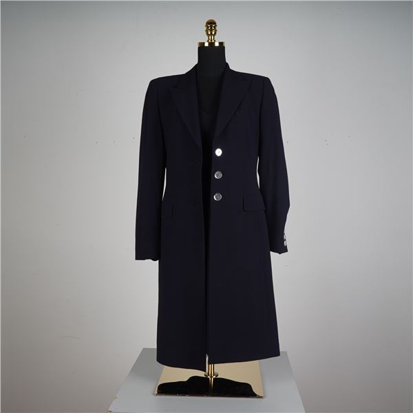 Escada Navy Wool Sleeveless Dress and Coat Set