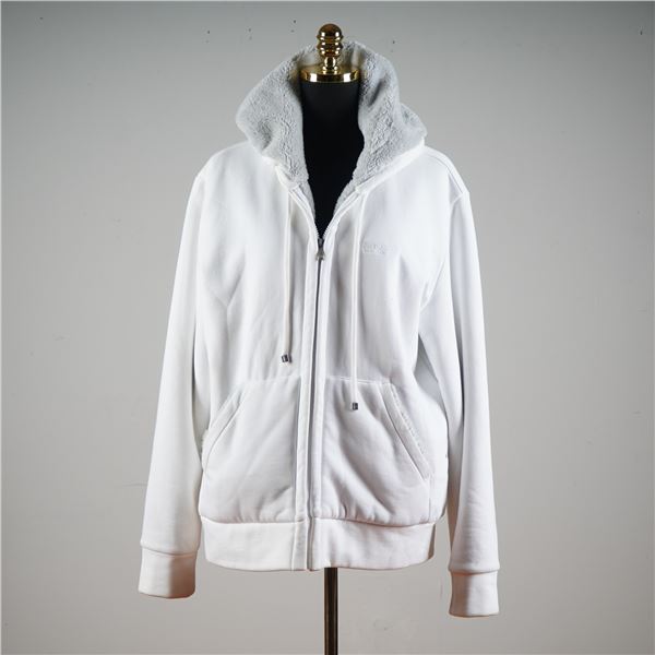 Hugo Boss White Zip-Up Hoodie with Grey Faux Fur Lining
