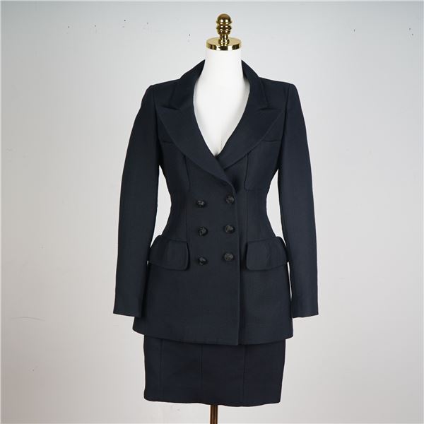 Chloe Navy Wool Skirt Suit, Made in France