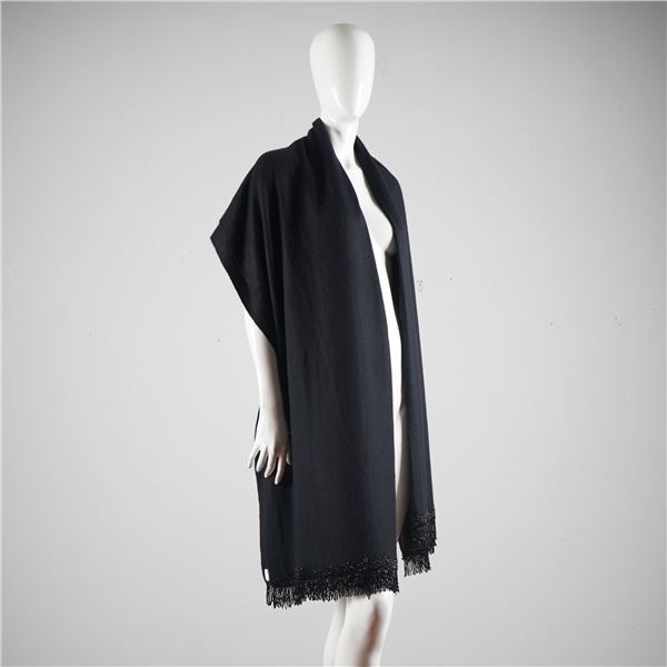 Armand Diradourian Black Pashmina and Silk Fringed Shawl