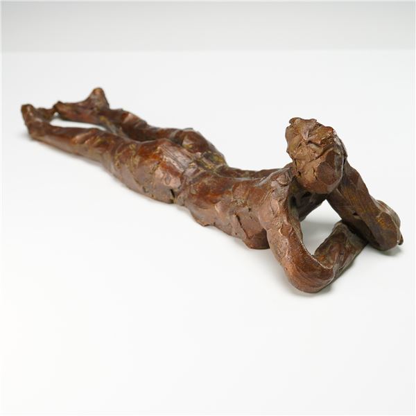 Curt Brill Bronze Figurative Sculpture, Reclining Nude with Hands Raised