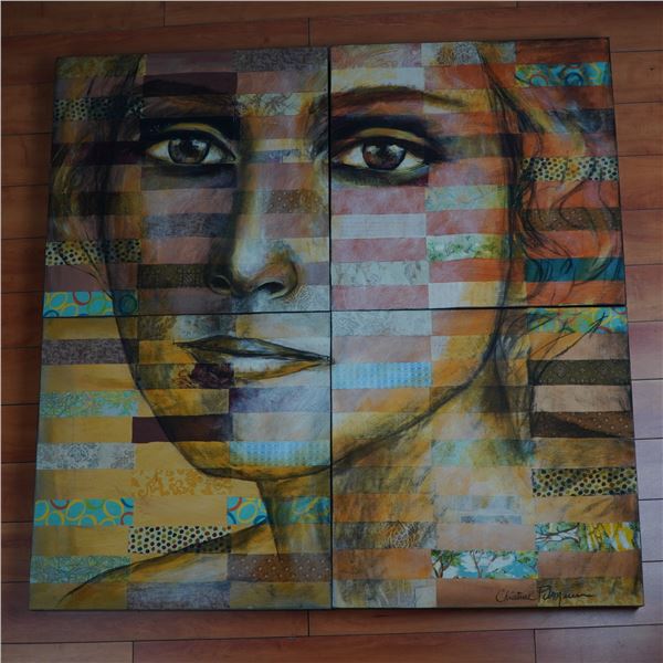 Christine Peloquin, 4 Mixed Media Wood Panels, Reverential Respect, Signed