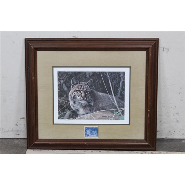 "Bobcat" by Charles Frace, Signed and Numbered Art Print, Framed with a 1983 Conservation Stamp