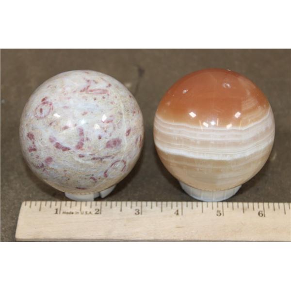 (1) *Rare* KAKORTOKITE SPHERE and (1) Banded ORANGE CALCITE SPHERE (ONE$)