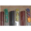 Image 7 : (13) *New* Damascus Steel Fixed Blade KNIVES with custom Leather Sheaths (ONE$)
