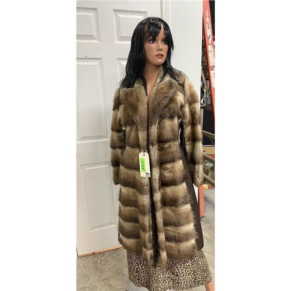 Natural MUSKRAT and LEATHER Patchwork Fur Coat