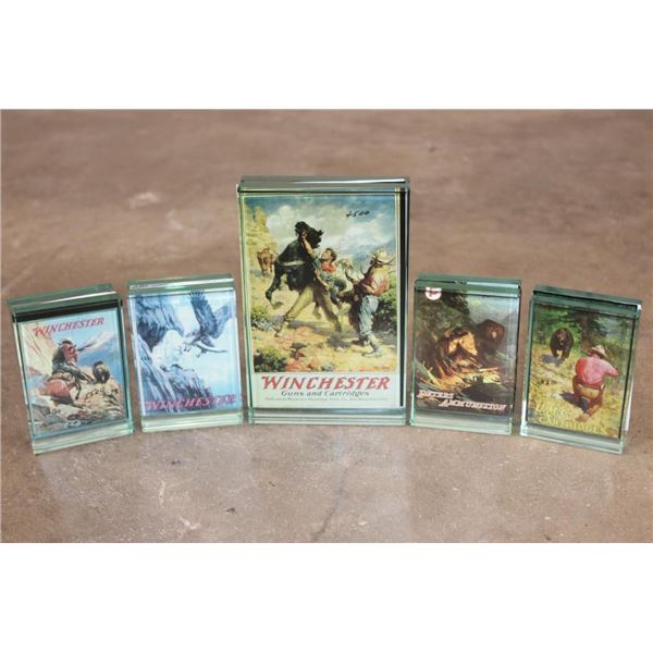 (5) Small Reproduction Antique Ammunition Ads from Magazines in Glass Frames (ONE$)