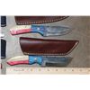 Image 4 : (15) *New* Damascus Knives with Leather Sheaths (ONE$)