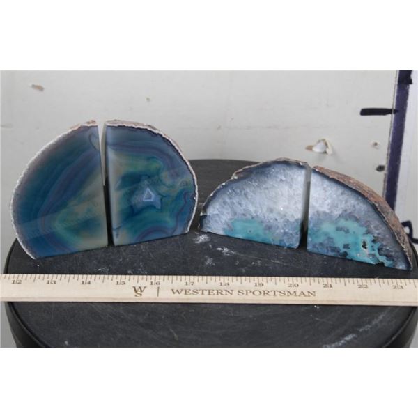 (2) Sets of Purple and Blue Dyed Brazilian AGATE Book Ends, Weight: 1lb 14oz each (ONE$)