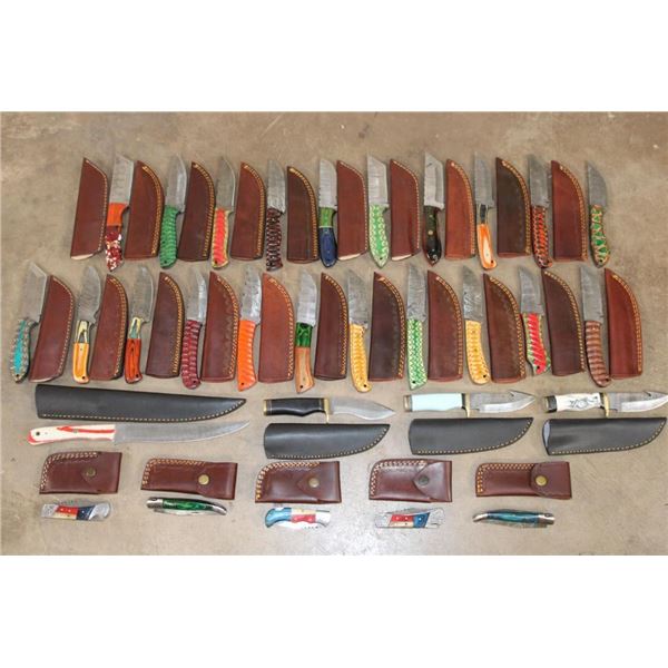 *New* (25) Damascus Steel Fixed Blade KNIVES and (5) Damascus Steel Pocket KNIVES (ONE$)