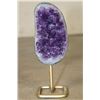 Image 1 : Deep Purple AMETHYST Crystal Cluster on a Metal Stand