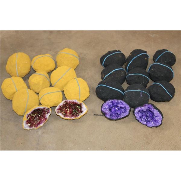 (10) Dyed Purple Crystal QUARTZ Geodes and (10) Titanium Aura Green Geodes (ONE$)