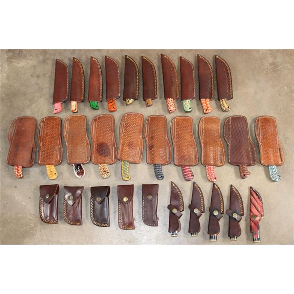 (30) Damascus Steel and Carbon Steel Knives with Leather Sheaths (ONE$)