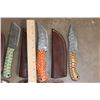 Image 5 : (30) Damascus Steel and Carbon Steel Knives with Leather Sheaths (ONE$)