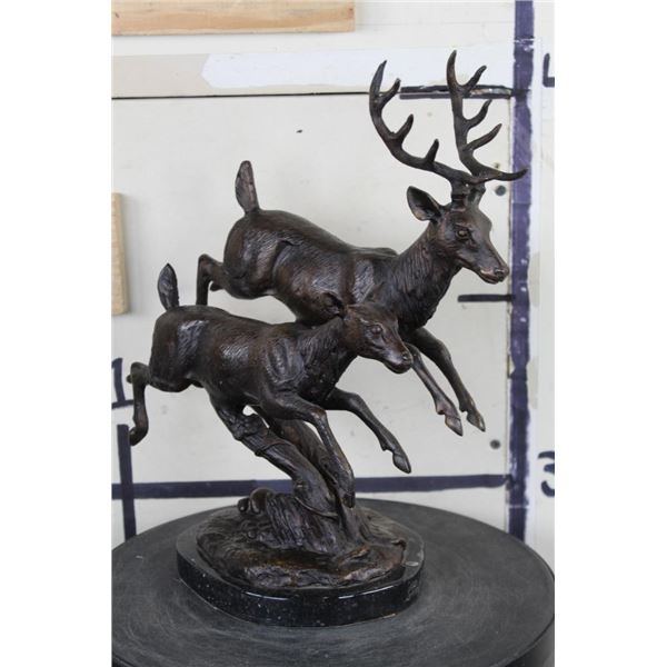 Jumping Deer and Doe BRONZE Sculpture on a MARBLE Base, Weight 8 lbs