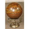 Image 4 : Big 9lb TIGER'S EYE Semi-precious Mineral Sphere with a Brass Dragon Display Stand