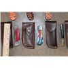 Image 11 : (50) *Brand New* Damascus Steel and Carbon Steel Knives with Leather Sheaths (ONE$)