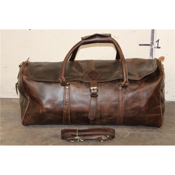 *Brand New* Brown Leather Duffle Bag with an Attachable Strap