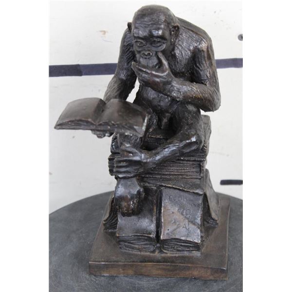 BRONZE Reading CHIMPANZEE Sculpture, Weight 7lbs