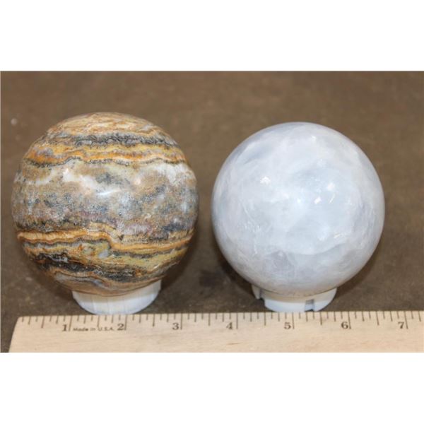 (1) Banded CHALCEDONY Mineral Sphere and (1) BLUE CELESTITE Mineral Sphere (ONE$)