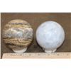 Image 1 : (1) Banded CHALCEDONY Mineral Sphere and (1) BLUE CELESTITE Mineral Sphere (ONE$)