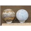 Image 5 : (1) Banded CHALCEDONY Mineral Sphere and (1) BLUE CELESTITE Mineral Sphere (ONE$)