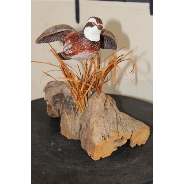 Wood Quail Carving Signed by Artist "BD Jones"