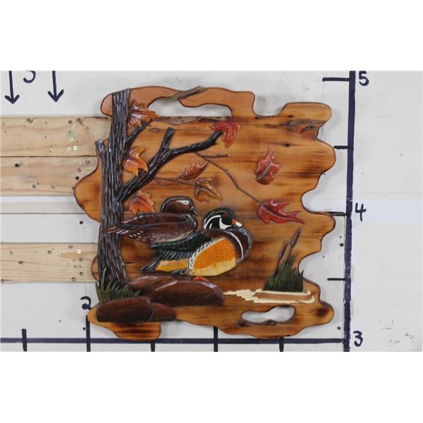 "DL Collections" Top Quality Hand-crafted WOOD ART piece of 2 Ducks with Fall Leaves