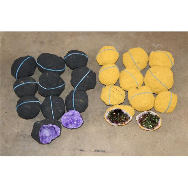 (10) Dyed Purple QUARTZ GEODES and (10) Titanium Aura Green QUARTZ GEODES (ONE$)