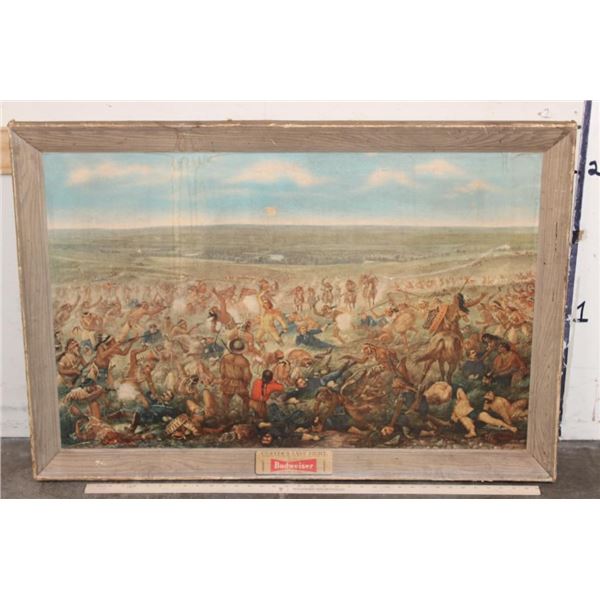 O. Becker's "Custer's Last Fight" Budweiser Lithograph Cardboard Advertisement from 1952