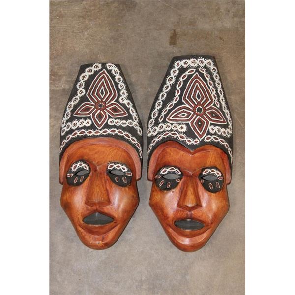 (2) Hand-carved and Hand-painted Indonesian MASKS (ONE$)