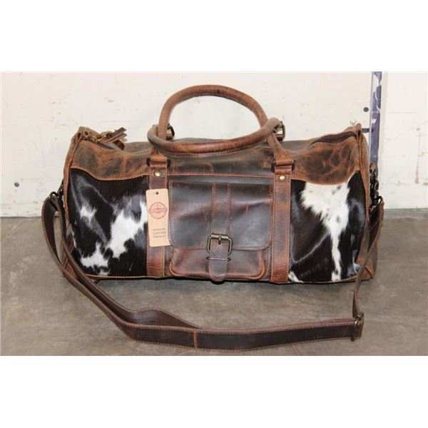 *Brand New* Cow Hide and Brown Leather Duffle Bag