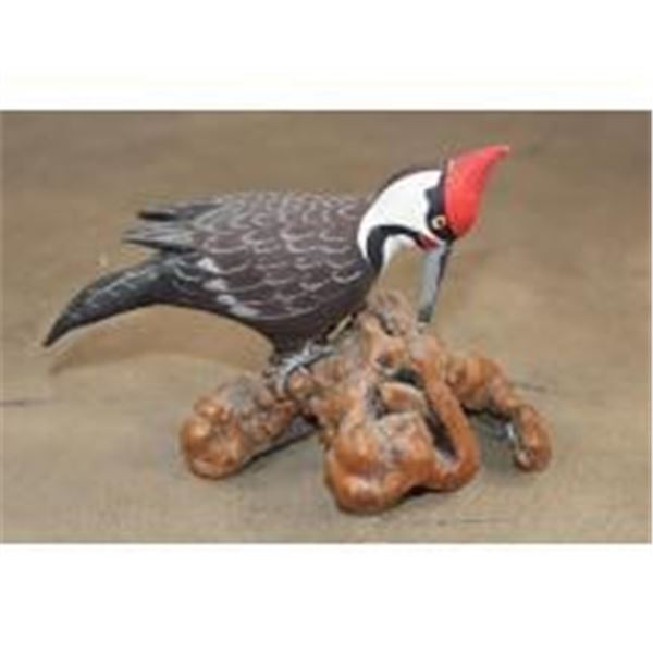 Hand-carved and Hand-painted PILEATED WOODPECKER on a Burlwood Base