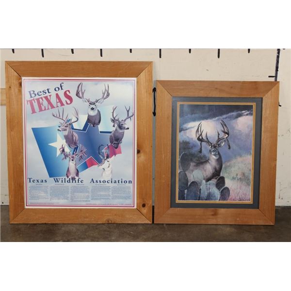 (1)"Best of Texas" Wildlife Association Framed Poster and (1) Framed Deer Print by Don Keller (ONE$)