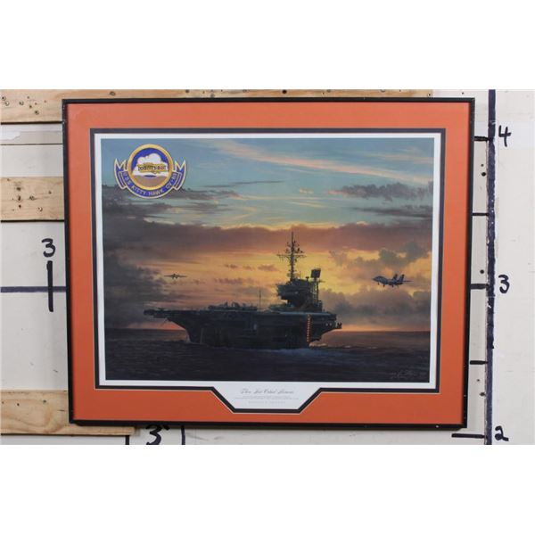 "Those Last Critical Moments" Print signed by William S. Phillips with a USS Kitty Hawk Patch