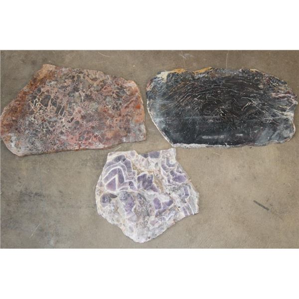 (1) Brecciated Jasper, (1) Petrified Wood, and (1) Dream Amethyst Mineral Slice (ONE$)