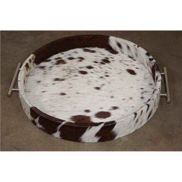 *New* Cow Hide Wrapped Serving or Decorative Tray with Stainless Steel Handles