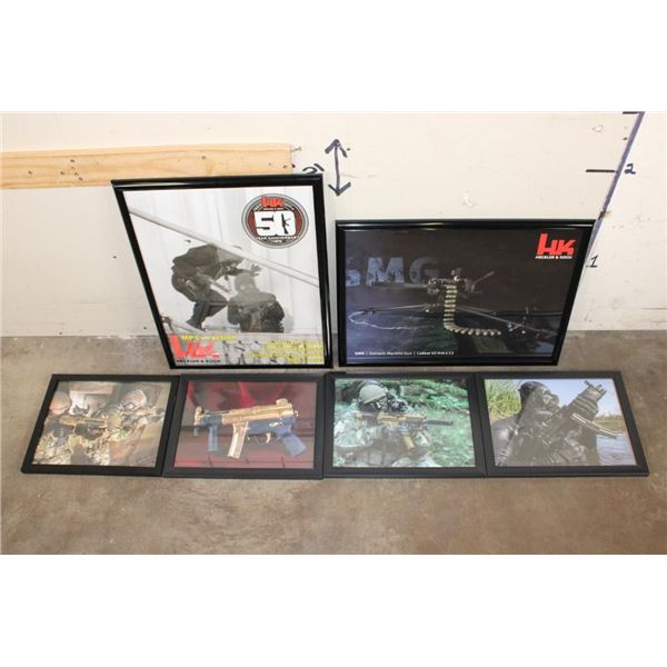 (6) Framed Heckler and Koch Tactical Ads and Calendar Photos (ONE$)