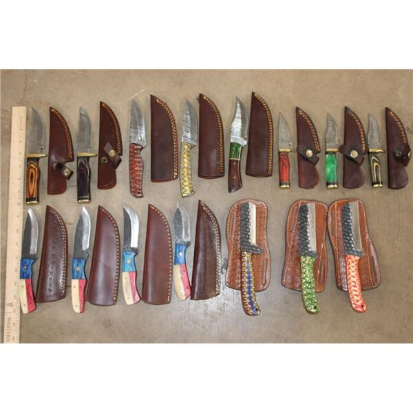 (15) *Brand New* Steel Fixed Blade Knives with Leather Sheaths (ONE$)