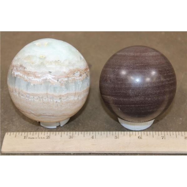 (1) CARIBBEAN CALCITE Mineral Sphere and (1) Banded RED JASPER Mineral Sphere (ONE$)
