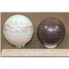 Image 1 : (1) CARIBBEAN CALCITE Mineral Sphere and (1) Banded RED JASPER Mineral Sphere (ONE$)