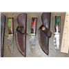 Image 7 : (15) *New* Damascus Steel Blade KNIVES with Leather Sheaths (ONE$)