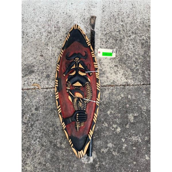 Hand-carved and Painted AFRICAN War Shield with a Weapon