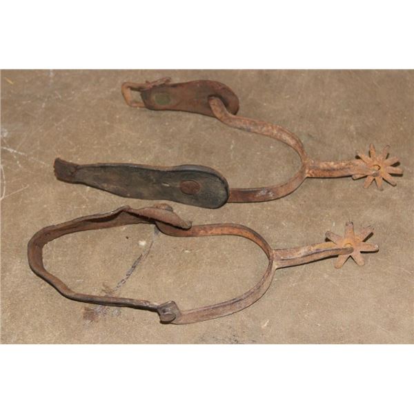 Antique SPURS with a Flower design embossed on the Leather Straps