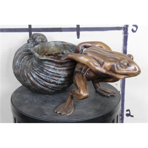 BRONZE FROG Pulling a BRONZE SNAIL Sculpture, Weight 9lbs
